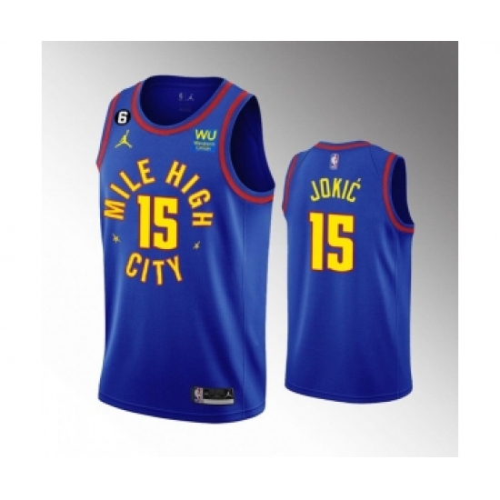 Men's Denver Nuggets #15 Nikola Jokic Blue 2022-23 statement edition Stitched Jersey - Ujersey