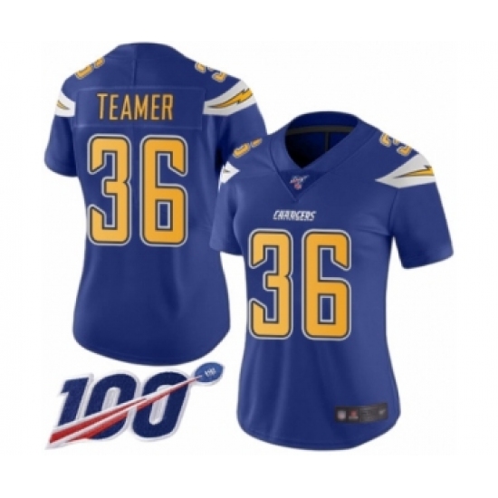 Women's Los Angeles Chargers #36 Roderic Teamer Limited Electric Blue Rush Vapor Untouchable 100th Season Football Jersey - Ujersey