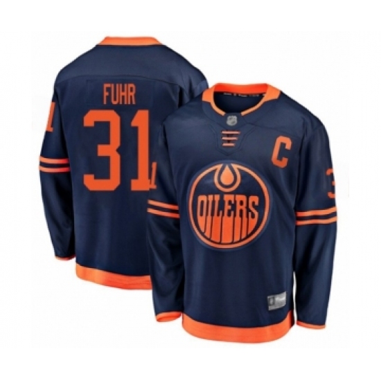 Youth Edmonton Oilers #31 Grant Fuhr Authentic Navy Blue Alternate Fanatics Branded Breakaway Hockey Jersey - Ujersey