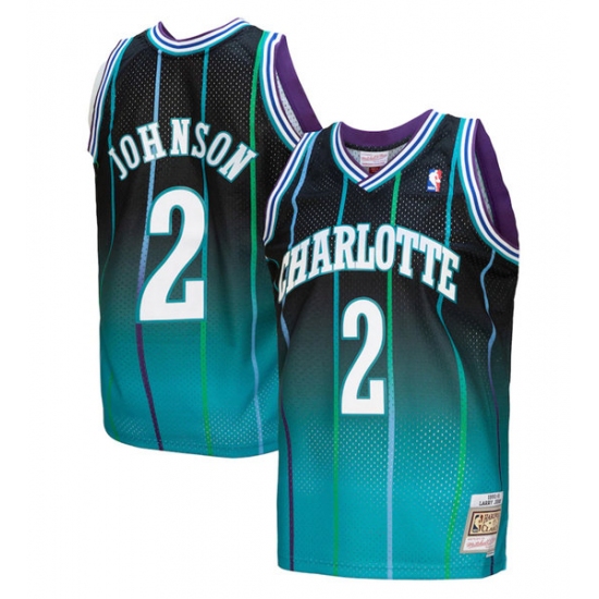Men's Charlotte Hornets #2 Larry Johnson Teal Black Throwback Stitched Jersey - Ujersey