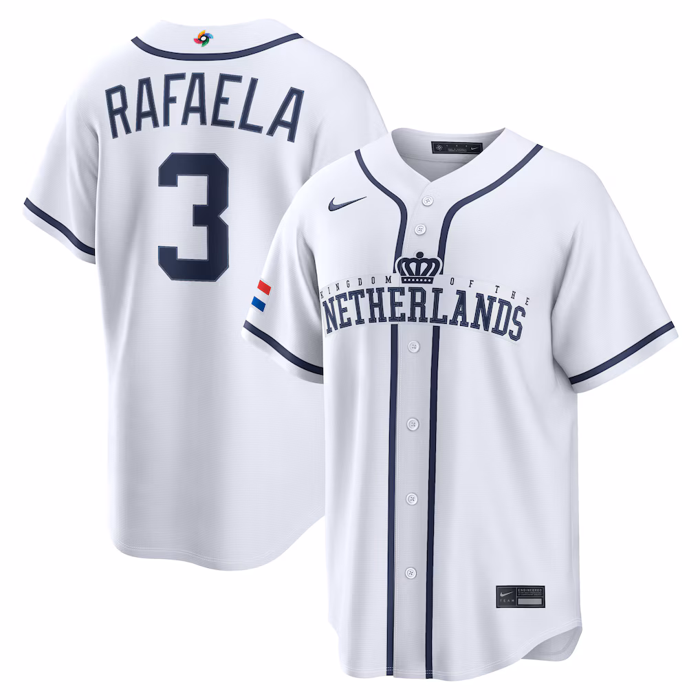 Men's Netherlands Baseball Ceddanne Rafaela Nike White 2026 World Baseball Classic Home Stadium Jersey - ujerseystore