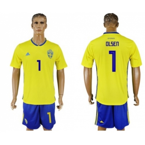 Sweden #1 Olsen Home Soccer Country Jersey