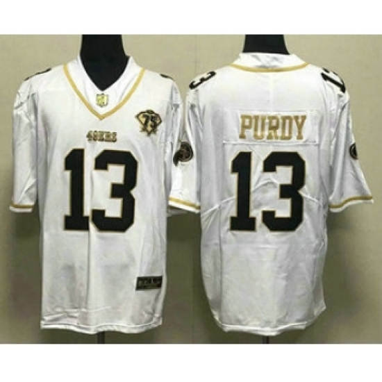 Men's San Francisco 49ers #13 Brock Purdy White Gold With 75th Anniversary Stitched Jersey - Ujersey