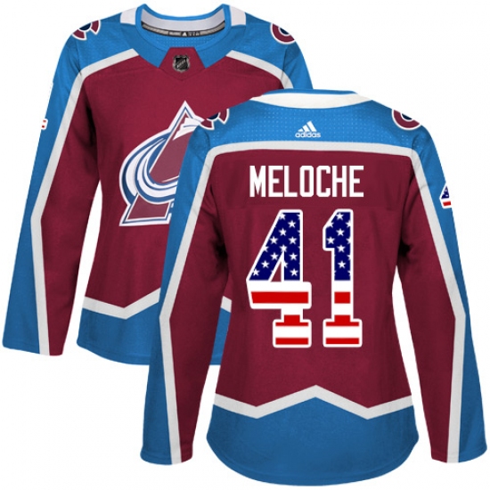 Women's Adidas Colorado Avalanche #41 Nicolas Meloche Authentic Burgundy Red USA Flag Fashion NHL Jersey - Ujersey