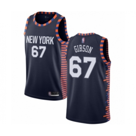Men's New York Knicks #67 Taj Gibson Authentic Navy Blue Basketball Jersey - 2018 19 City Edition - Ujersey