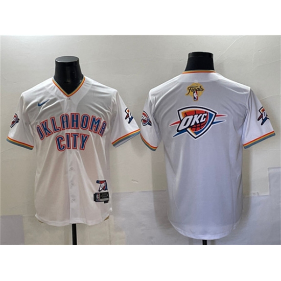 Men's Oklahoma City Thunder Team Big Logo White 2025 Finals Vapor Stitched Baseball Jersey - Ujersey
