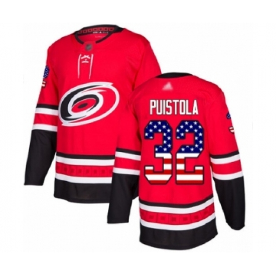 Men's Carolina Hurricanes #32 Patrik Puistola Authentic Red USA Flag Fashion Hockey Jersey - Ujersey