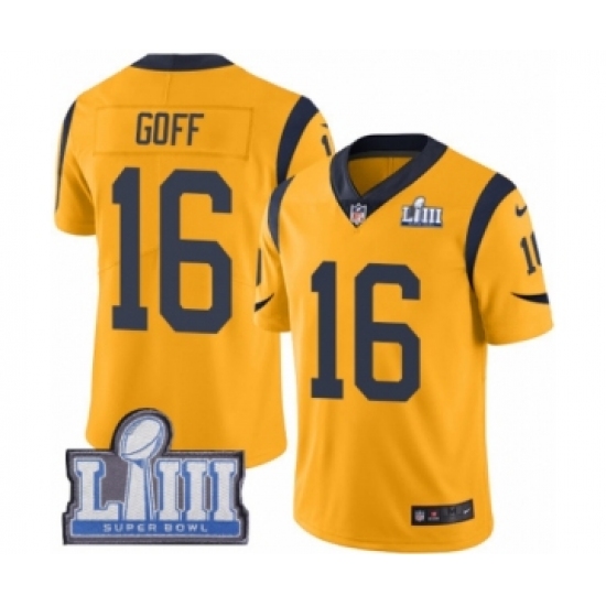 Youth Nike Los Angeles Rams #16 Jared Goff Limited Gold Rush Vapor Untouchable Super Bowl LIII Bound NFL Jersey - Ujersey