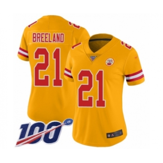 Women's Kansas City Chiefs #21 Bashaud Breeland Limited Gold Inverted Legend 100th Season Football Jersey - Ujersey