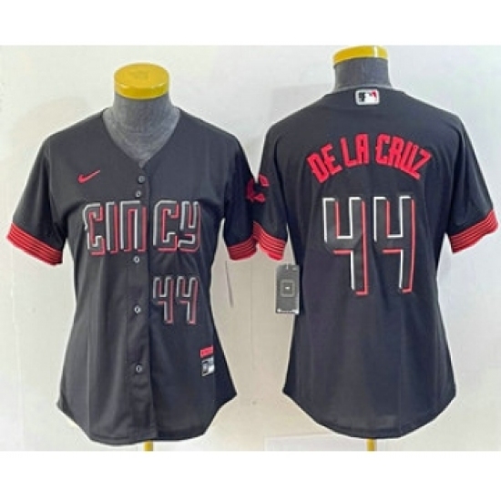 Women's Nike Cincinnati Reds #44 Elly De La Cruz Number Black 2023 City Connect Cool Base Stitched Baseball Jersey4 - Ujersey
