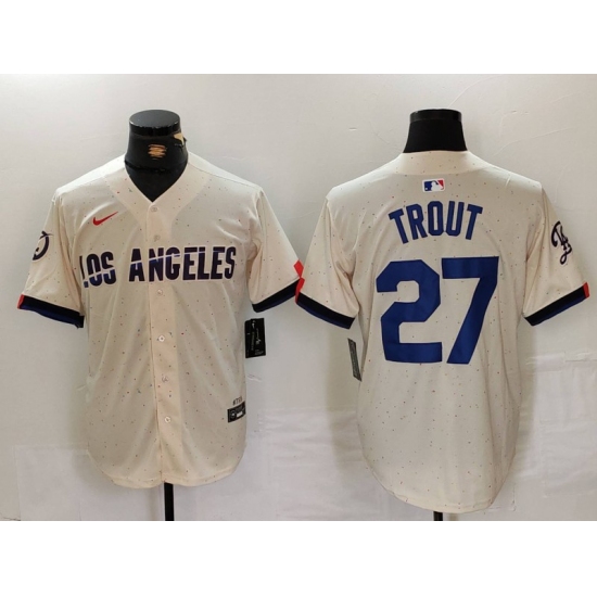 Men's Los Angeles Dodgers #27 Mike Trout Cream 2024 City Connect Limited Stitched Jersey - Ujersey