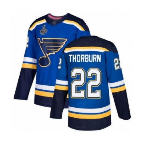 Men's St. Louis Blues #22 Chris Thorburn Authentic Royal Blue Home 2019 Stanley Cup Final Bound Hockey Jersey - Ujersey