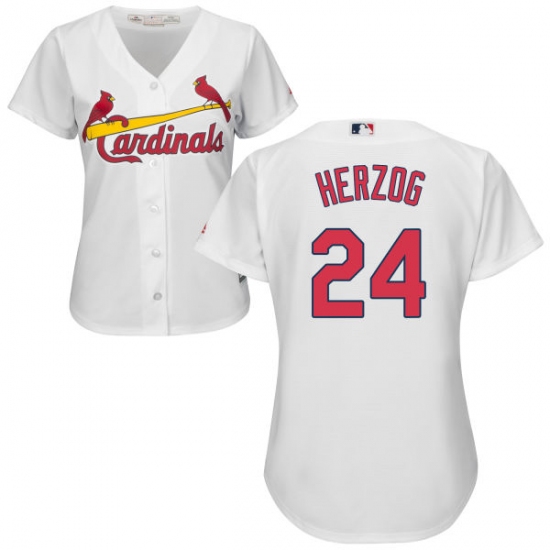 Women's Majestic St. Louis Cardinals #24 Whitey Herzog Authentic White Home Cool Base MLB Jersey - Ujersey