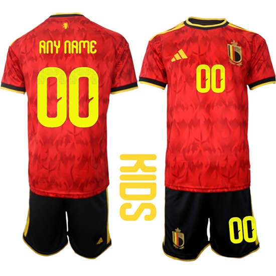 Youth Belgium Custom Any Name And Number National Team FIFA x World Cup 2026 Home Red On Field Kids Jersey - Ujersey