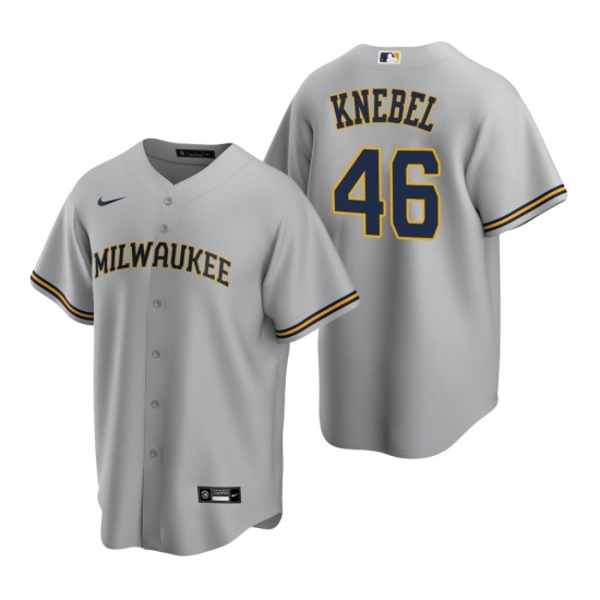 Men's Nike Milwaukee Brewers #46 Corey Knebel Gray Road Stitched Baseball Jersey - Ujersey