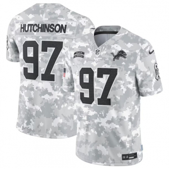 Youth Detroit Lions #97 Aidan Hutchinson 2024 F U S E Arctic Camo Salute To Service Limited Stitched Jersey