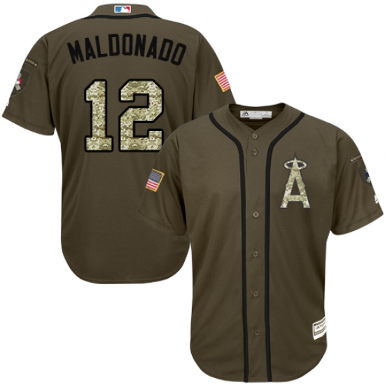 Men's Majestic Los Angeles Angels of Anaheim #12 Martin Maldonado Authentic Green Salute to Service MLB Jersey - Ujersey