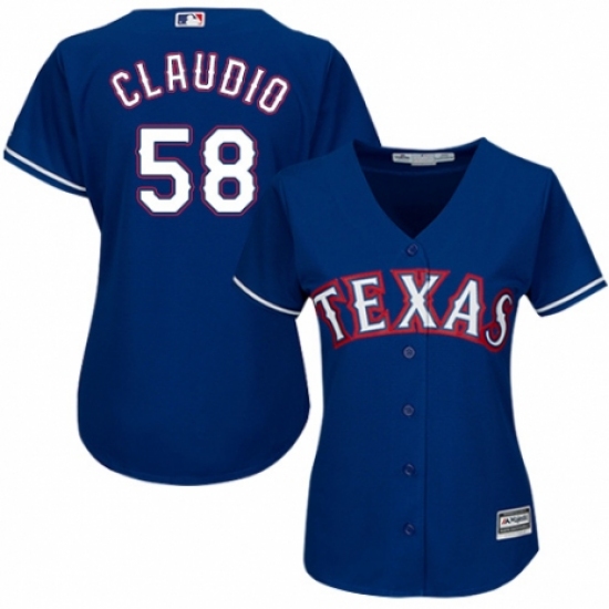 Women's Majestic Texas Rangers #58 Alex Claudio Authentic Royal Blue Alternate 2 Cool Base MLB Jersey - Ujersey