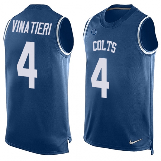 Men's Nike Indianapolis Colts #4 Adam Vinatieri Limited Royal Blue Player Name & Number Tank Top NFL Jersey - Ujersey