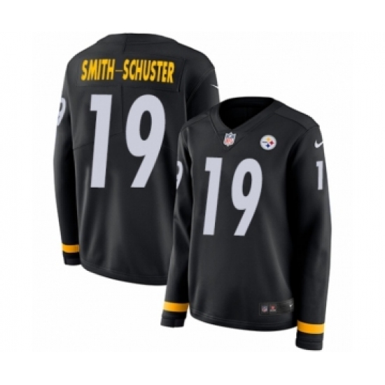 Women's Nike Pittsburgh Steelers #19 JuJu Smith-Schuster Limited Black Therma Long Sleeve NFL Jersey - Ujersey