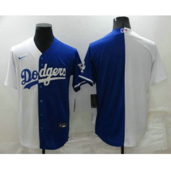 Men's Los Angeles Dodgers Blank White Blue Split Cool Base Stitched Baseball Jersey - Ujersey