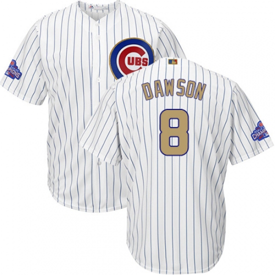 Youth Majestic Chicago Cubs #8 Andre Dawson Authentic White 2017 Gold Program Cool Base MLB Jersey - Ujersey