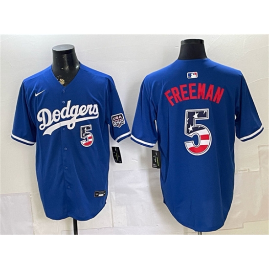 Men's Los Angeles Dodgers #5 Freddie Freeman Royal 250 Fourth of July Stitched Baseball Jersey