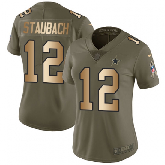 Women's Nike Dallas Cowboys #12 Roger Staubach Limited Olive/Gold 2017 Salute to Service NFL Jersey - Ujersey