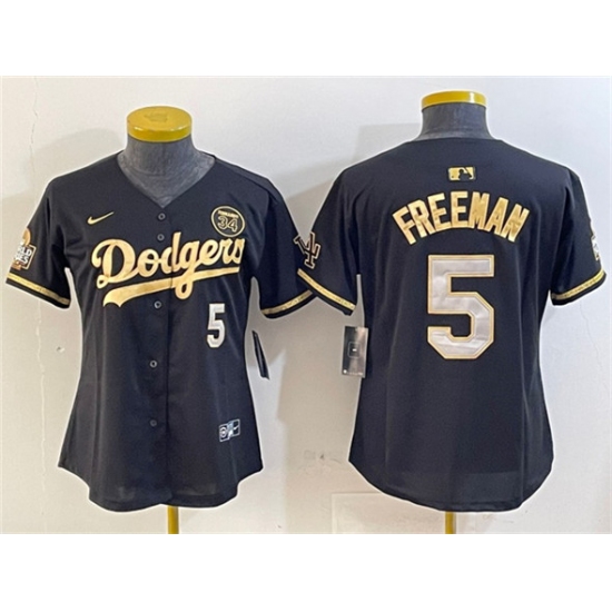 Women's Los Angeles Dodgers #5 Freddie Freeman Black Gold 2024 World Series With Fernando Vapor Limited Stitched Baseball Jersey(Run Small) - Ujersey