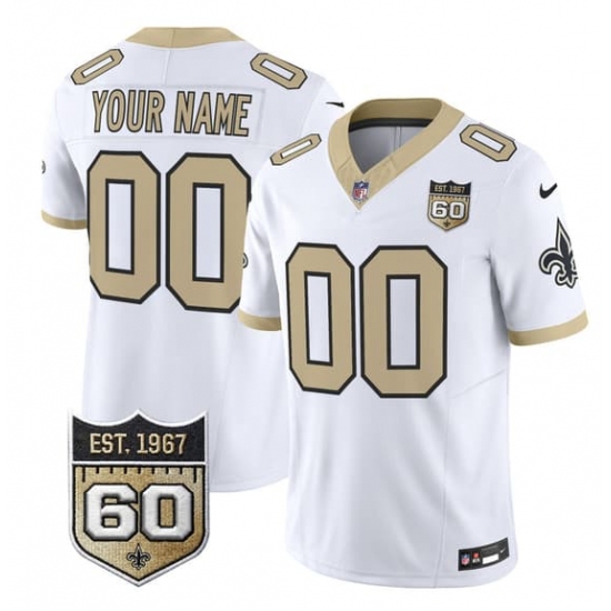 Men's New Orleans Saints Active Player Custom White F.U.S.E. 60th Anniversary Patch Vapor Limited Football Stitched Jersey - Ujersey