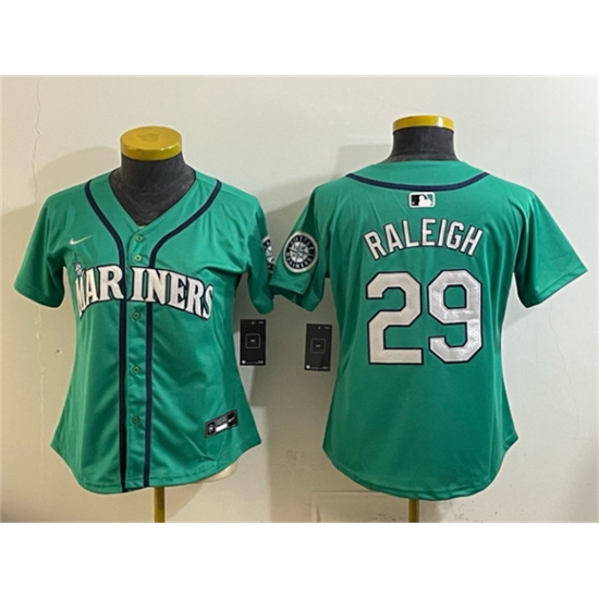 Women's Seattle Mariners #29 Cal Raleigh Aqua Limited Stitched Baseball Jersey(Run Small) - Ujersey