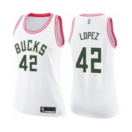 Women's Milwaukee Bucks #42 Robin Lopez Swingman White Pink Fashion Basketball Jersey - Ujersey