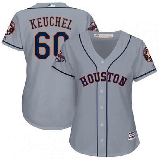 Women's Majestic Houston Astros #60 Dallas Keuchel Replica Grey Road 2017 World Series Champions Cool Base MLB Jersey - Ujersey