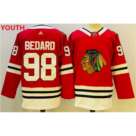 Youth Chicago Blackhawks #98 Connor Bedard Red Black Stitched Jersey - Ujersey