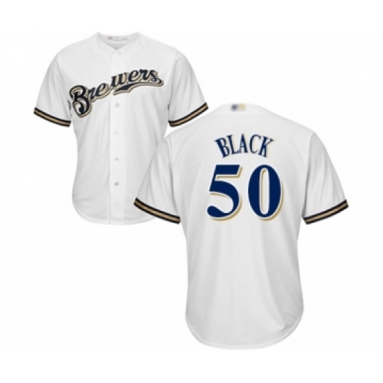 Youth Milwaukee Brewers #50 Ray Black Authentic White Home Cool Base Baseball Player Jersey - Ujersey
