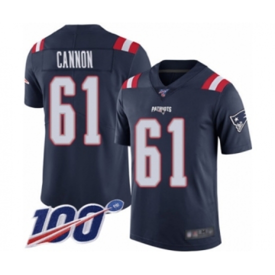 Men's New England Patriots #61 Marcus Cannon Limited Navy Blue Rush Vapor Untouchable 100th Season Football Jersey - Ujersey