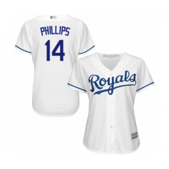 Women's Kansas City Royals #14 Brett Phillips Authentic White Home Cool Base Baseball Player Jersey - Ujersey