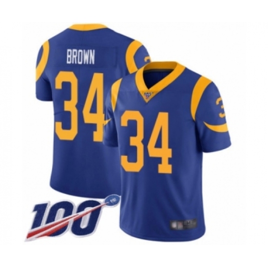 Men's Los Angeles Rams #34 Malcolm Brown Royal Blue Alternate Vapor Untouchable Limited Player 100th Season Football Jersey - Ujersey