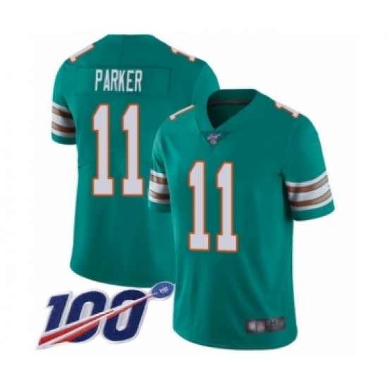 Men's Miami Dolphins #11 DeVante Parker Aqua Green Alternate Vapor Untouchable Limited Player 100th Season Football Jersey - Ujersey