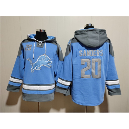 Men's Detroit Lions #20 Barry Sanders Blue Ageless Must-Have Lace-Up Pullover Hoodie - Ujersey