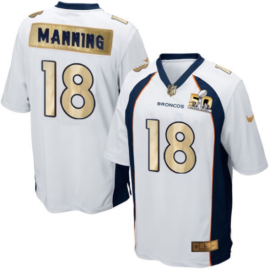 Men's Nike Denver Broncos #18 Peyton Manning Game White Super Bowl 50 Collection NFL Jersey - Ujersey