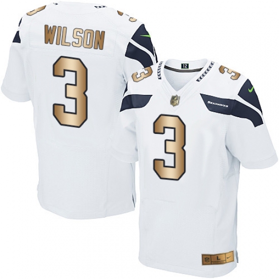 Men's Nike Seattle Seahawks #3 Russell Wilson Elite White/Gold NFL Jersey - Ujersey
