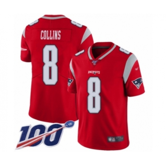 Men's New England Patriots #8 Jamie Collins Limited Red Inverted Legend 100th Season Football Jersey - Ujersey