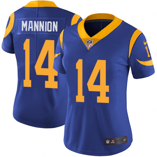 Women's Nike Los Angeles Rams #14 Sean Mannion Royal Blue Alternate Vapor Untouchable Limited Player NFL Jersey - Ujersey