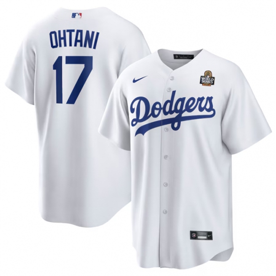 Men's Los Angeles Dodgers #17 Shohei Ohtani White 2024 World Series Cool Base Stitched Baseball Jersey - Ujersey