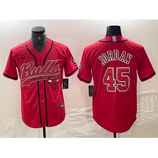 Men's Chicago Bulls #45 Michael Jordan Red Cool Base Stitched Baseball Jersey - ujerseystore