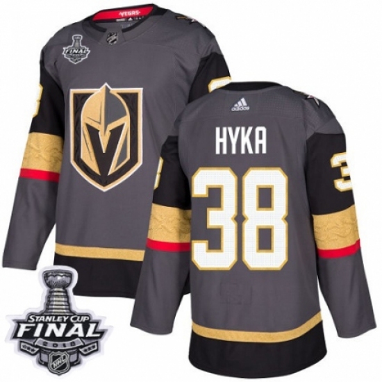 Men's Adidas Vegas Golden Knights #38 Tomas Hyka Authentic Gray Home 2018 Stanley Cup Final NHL Jersey - Ujersey
