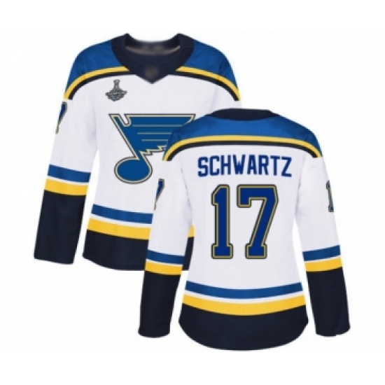 Women's St. Louis Blues #17 Jaden Schwartz Authentic White Away 2019 Stanley Cup Champions Hockey Jersey - Ujersey