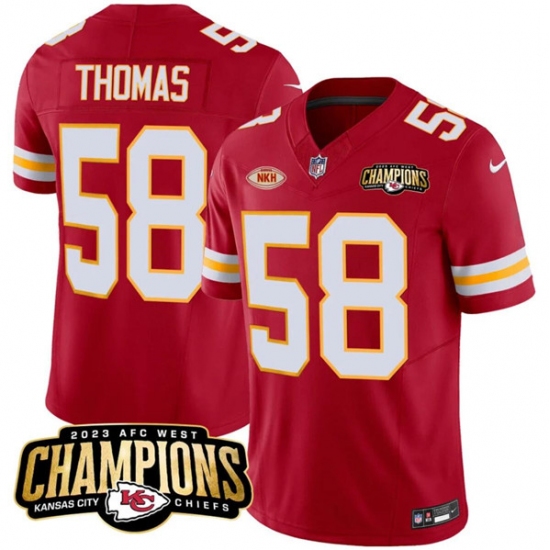 Men’s Kansas City Chiefs #58 Derrick Thomas Red 2023 F.U.S.E. AFC West Champions With NKH Vapor Untouchable Limited Football Stitched Jersey - Ujersey