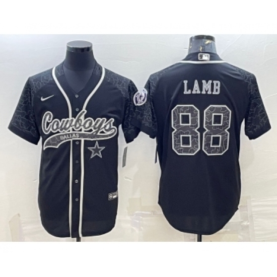 Men's Dallas Cowboys #88 CeeDee Lamb Black Reflective With Patch Cool Base Stitched Baseball Jersey - Ujersey